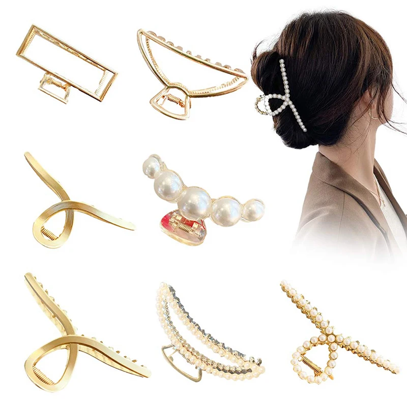 Top Trends: Ncmama Fashion Metal Pearl Hair Claw For Women Gold Color Crab Hair Clip Girls Elegant Geometric Hairpin Korean Hair Accessories Shoppable Styles