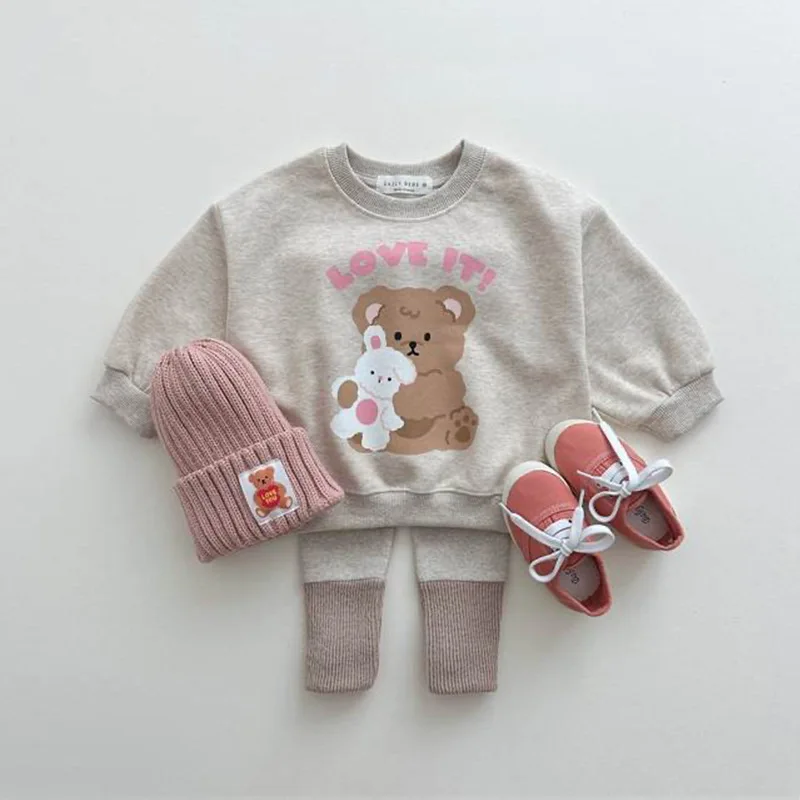 Top Trends: 2023 Winter New Baby Girls Cute Bear Print Sweatshirt Plus Velvet Thick Children Long Sleeve T Shirts Kids Boys Sweatshirt Shoppable Styles