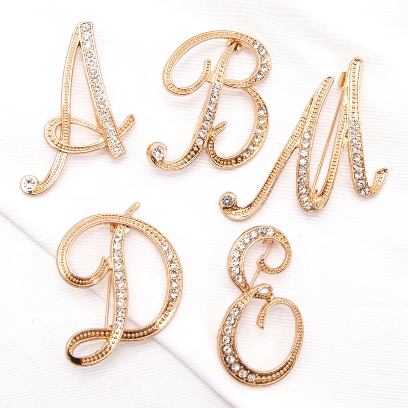 Top Trends: Women Luxury Letter Brooch Pins In Gold Color Rhinestones Crystal English Alphabet Metal Pins Cute Jewelry Accessories Gift Shoppable Styles