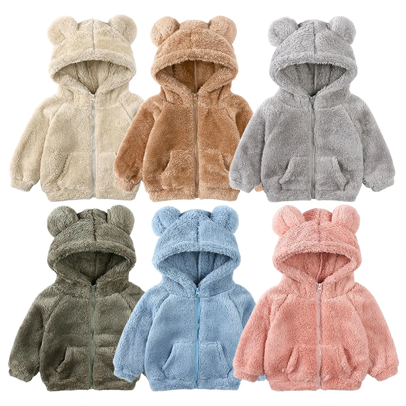 Top Trends: Baby Winter Coat Soft Plush Thickened Jacket For Boy Girl Cartton Bear Ear Hooded Coats Lamb Fleece Children Clothing Sweatshirt Shoppable Styles