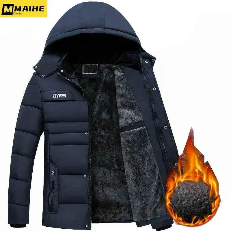 Top Trends: Light Luxury Winter Cotton Coat Men's Mid-length Fleece-lined Warm Down Cotton-padded Jacket Men's Casual Windproof Hooded Parka Shoppable Styles