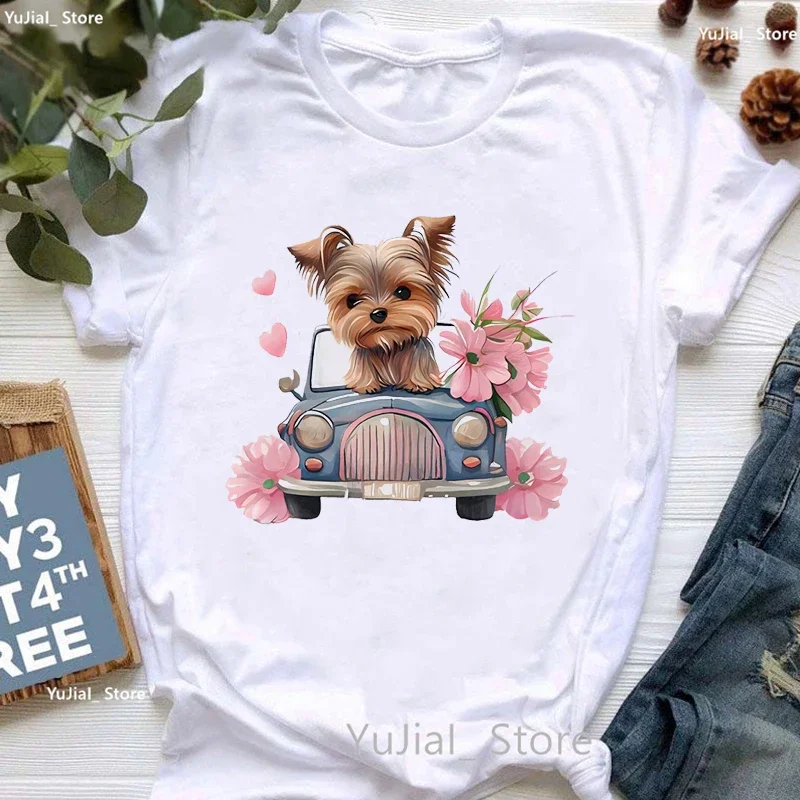 Top Trends: Golden Puppy Sunflower Dog Lover T Shirt Girls Kawaii Clothes Summer Fashion Tops Shirt Femme Pug / Yorkie / Shorthaired T-Shirt Shoppable Styles