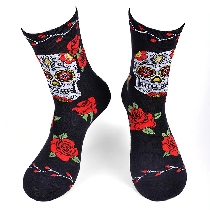 Top Trends: Fashion Harajuku Skull Rose Crew Socks Unisex Women Men Couple Black Cotton Retro Boho Hip Pop Street Socks Gift Bulk Wholesale Shoppable Styles