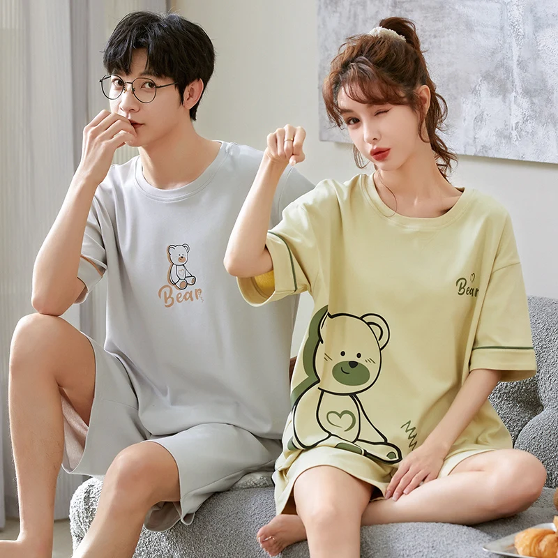 Top Trends: Korean Cotton Nightwear For Couples Soft Sleepwear Men And Women Sweet Pajamas Shorts Set Summer Pijama Hombres Para Mujer Shoppable Styles