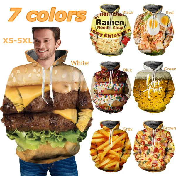 Top Trends: Men And Women Fashion 3D Hoodies Ramen Food Hamburger And Chips Print Loose Hooded Sweatshirt Casual Pullovers S-6XL Shoppable Styles