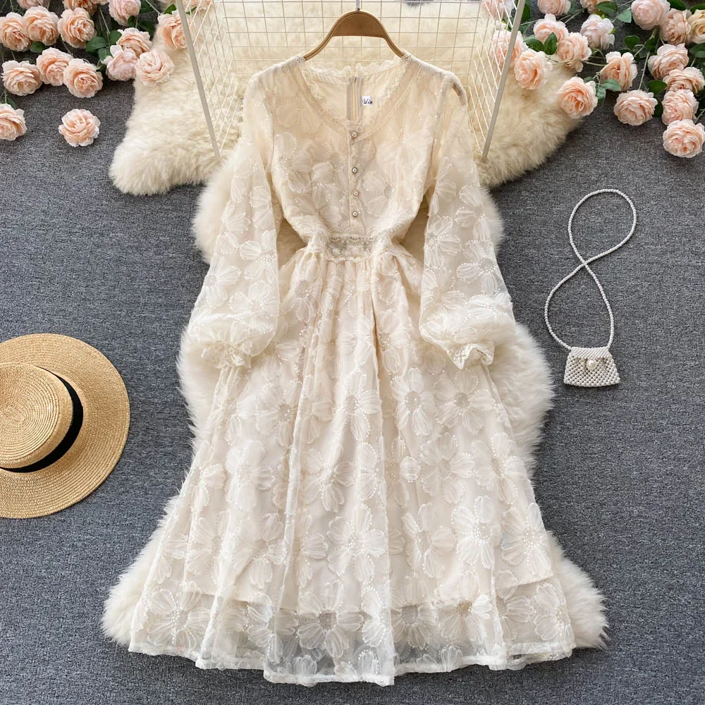 Top Trends: 2024 Spring Elegant V-neck Lace Sequin Dress Gentle, Feminine, Waist, Thin, Over-the-Knee Long-Sleeve Short Skirt Women's Trend Shoppable Styles