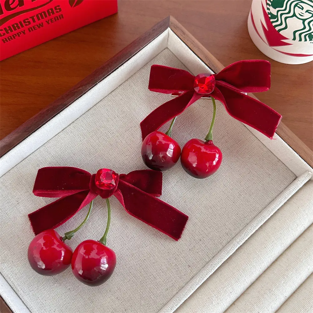 Top Trends: Autumn New Cherry Bow Hair Clips Ladies Elegant Ponytail Clip Sweet And Lovely Bangs Clip Side Clip Headdress Hair Accessories Shoppable Styles