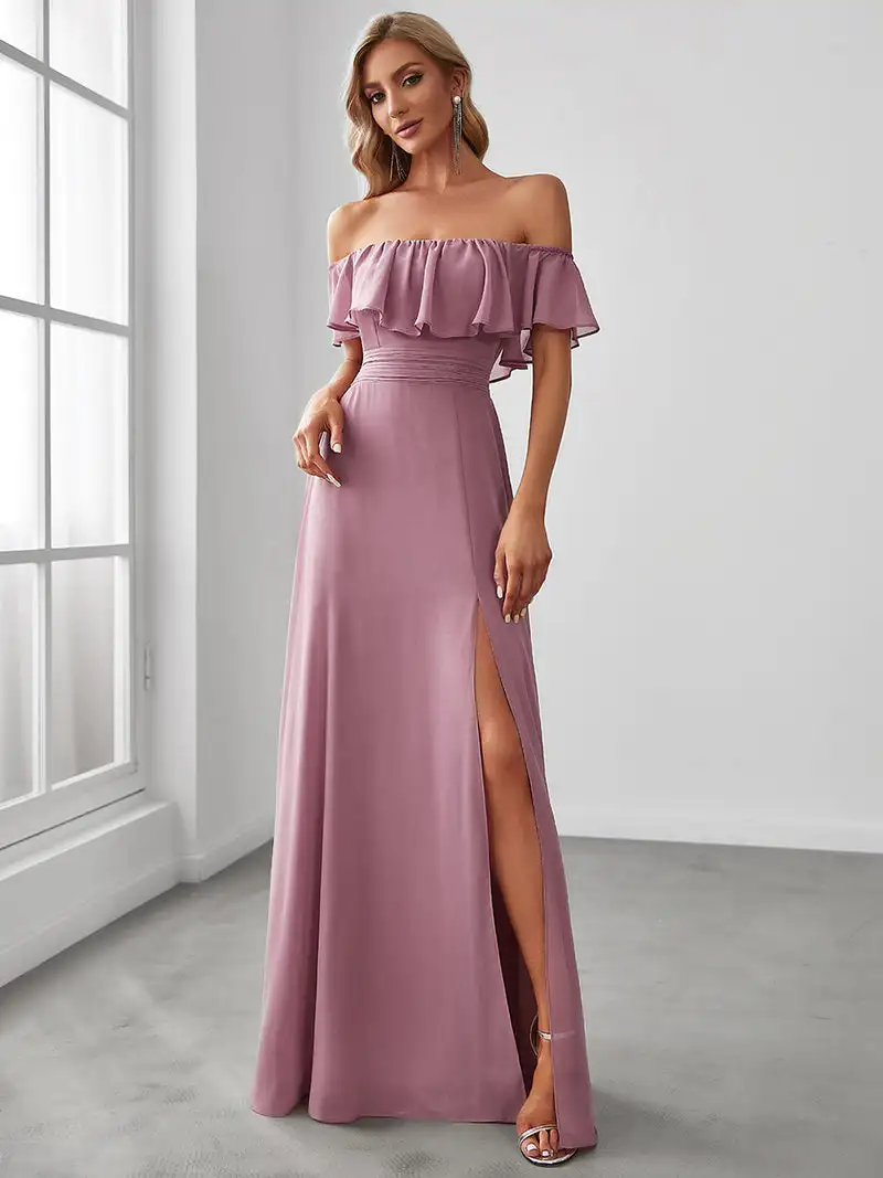 Top Trends: Luxury Sexy Evening Dress Women's Off Shoulder Ruffle Thigh Split Wholesale 2024 Bridesmaid Dresses Vestidos De Gala Shoppable Styles