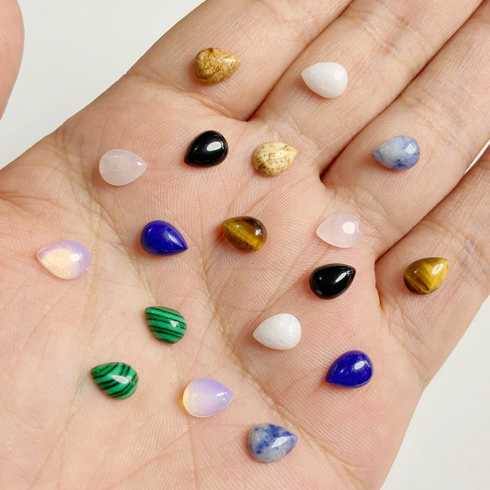 Top Trends: 10Pcs 6x8MM Water Drop Natural Stone Cabochon For Making DIY Ring Accessories Quartz Finding Jewelry Materials No Hole Wholesale Shoppable Styles