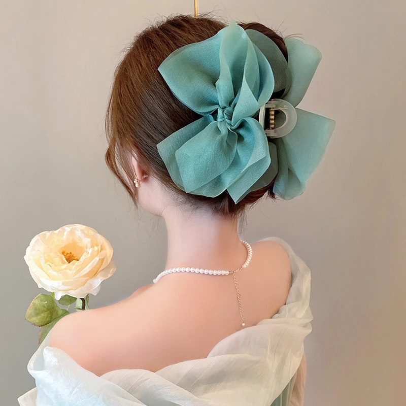 Top Trends: Summer New Solid Color Mesh Tulle Bow Hair Clips Elegant Women Ponytail Braid Hair Claw Clip Hair Clip Headwear Hair Accessories Shoppable Styles - Image 3