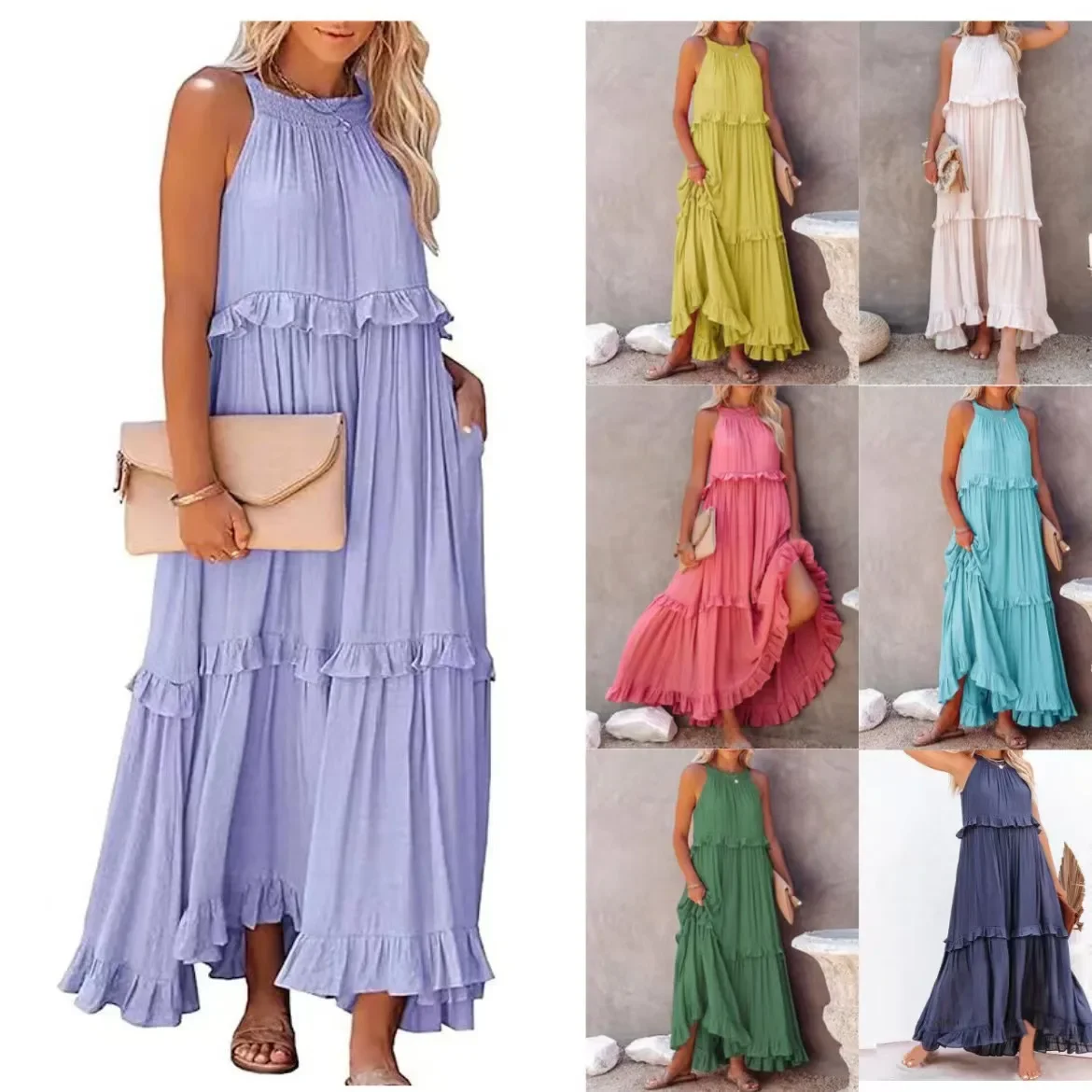 Top Trends: 2023 New Fashion Summer Sexy Ruffles Long Dress Big Swing Elegant Beach Skirt Elegant Dresses Women Female Clothing Outfits Sexy Shoppable Styles