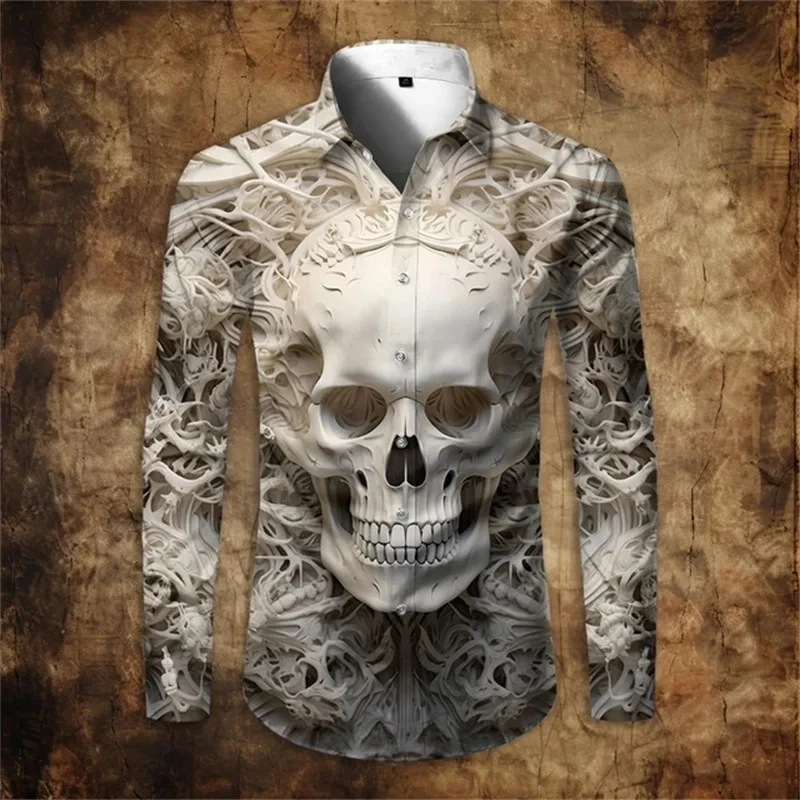 Top Trends: Newest Skull 3D Printed Long Sleeve Shirts For Men Cloths Vintage Lapel Button Tops Casual High Quality Streetwear Shirt Male Shoppable Styles