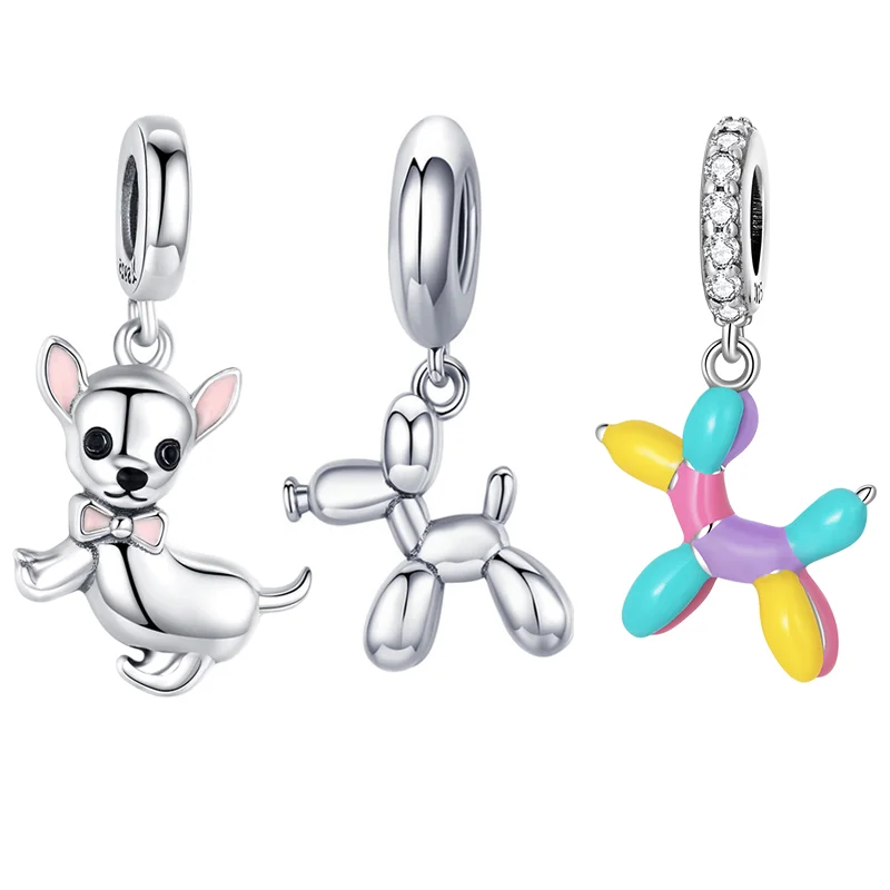 Top Trends: WOSTU 925 Sterling Silver Pet Charms Balloon Dog Pendant Animal Beads For Women Fit Original Bracelets Necklace Jewelry Making Shoppable Styles