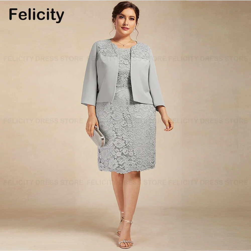 Top Trends: Plus Size Elegant Mother Of The Bride Dress 2023 Two Piece Sheath O-Neck Lace Party Wedding Guest Dresses فستان حفلات الزفاف Shoppable Styles