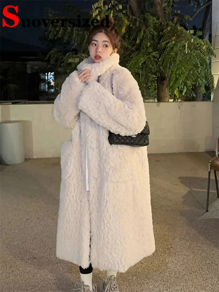 Top Trends: Thicken Long Lambwool Faux Fur Overcoats Stand Collar Warm Winter Chaquetas High Quality Women Jackets Korean Elegant Furry Coat Shoppable Styles