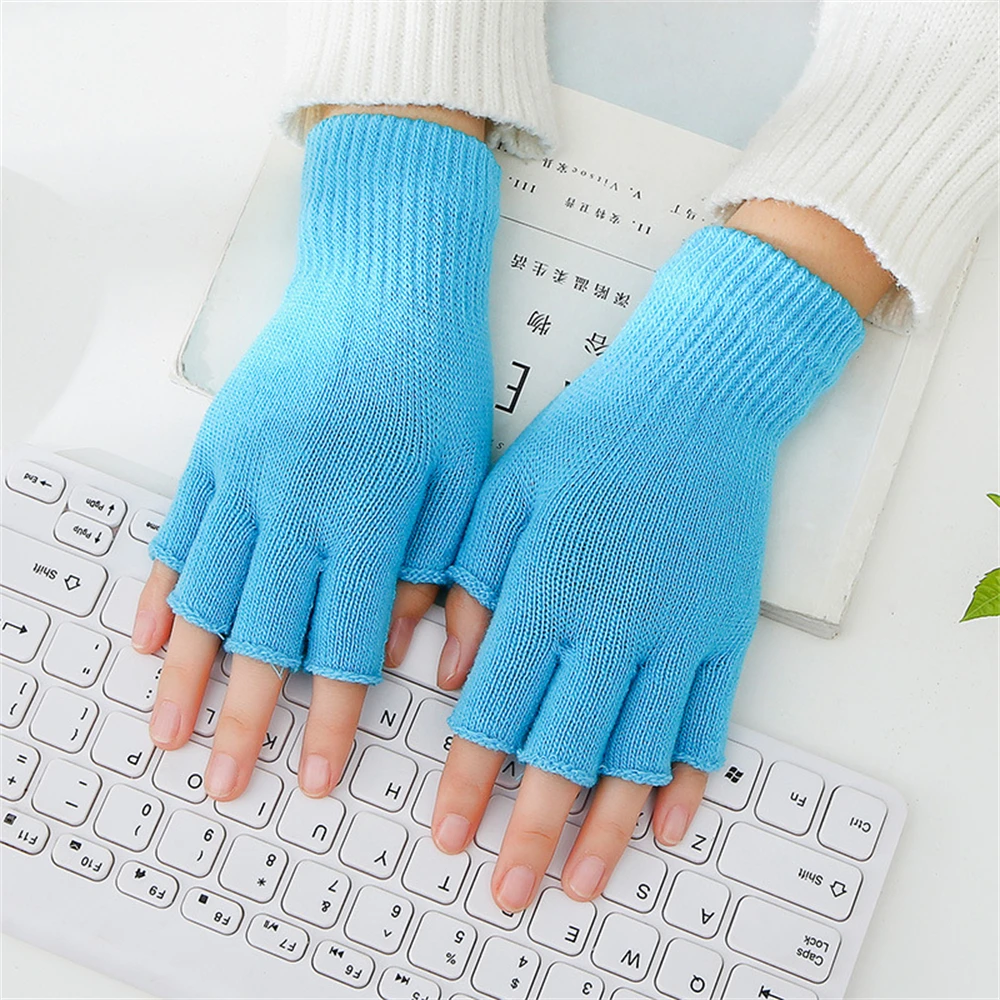 Top Trends: Men And Women Lovers Pure Color Acrylic Knitted Warm Half Gloves Students Write Office Work Gloves ST-060 Shoppable Styles - Image 3