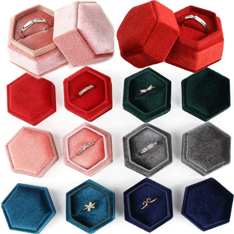 Top Trends: Retro Hexagonal Velvet Ring Box Elegant Single Slot Wedding Engagement Ring Box Velvet Ring Storage Box Shoppable Styles