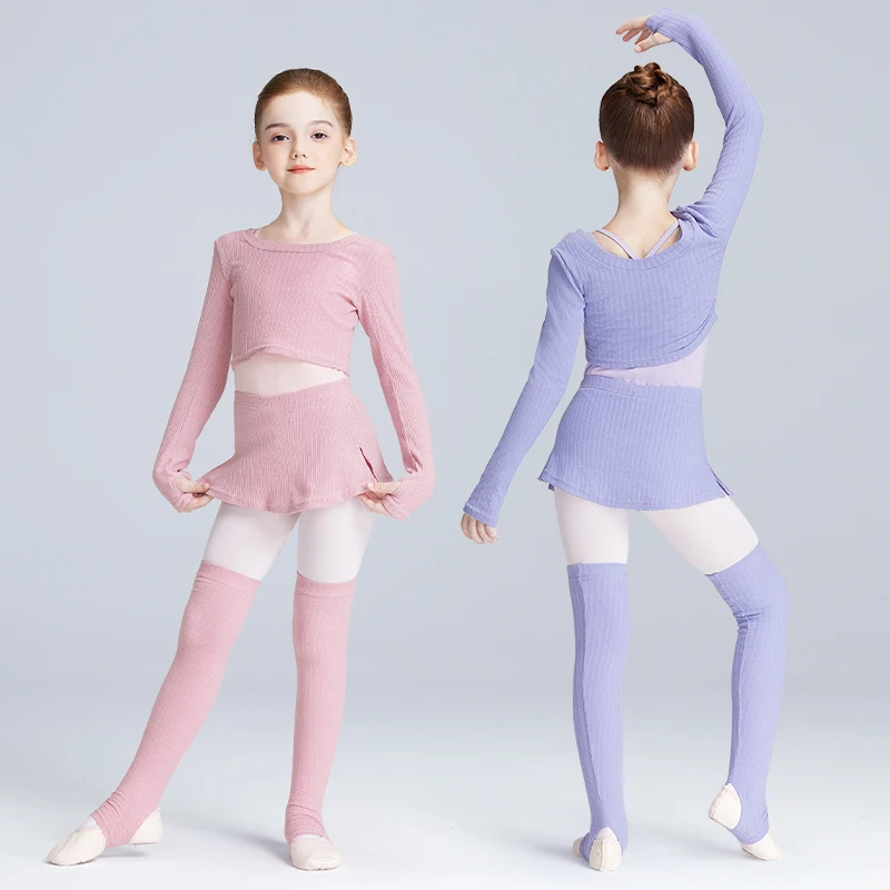 Top Trends: Girls Round Neck Knitted Shawl Ballet Dance Suit Kids Toddler Autumn Winter Ballet Training Top Culotte Socks 3 Piece Split Set Shoppable Styles