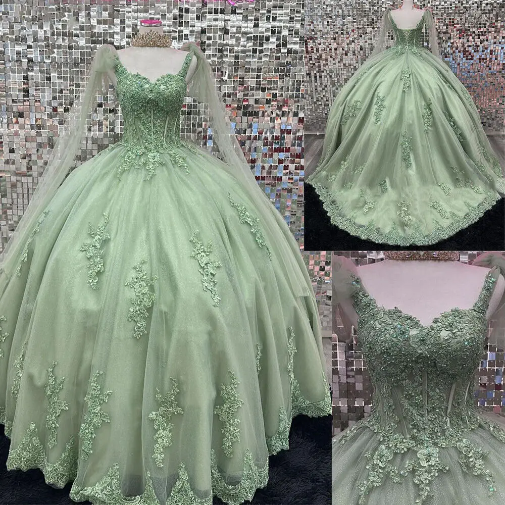 Top Trends: ANGELSBRIDEP Sage Green Quinceanera Dresses For 15 Party Vestidos 15 Anos Cap Sleeve Lace Ball Gown Prom Formal Pageant Dress Shoppable Styles