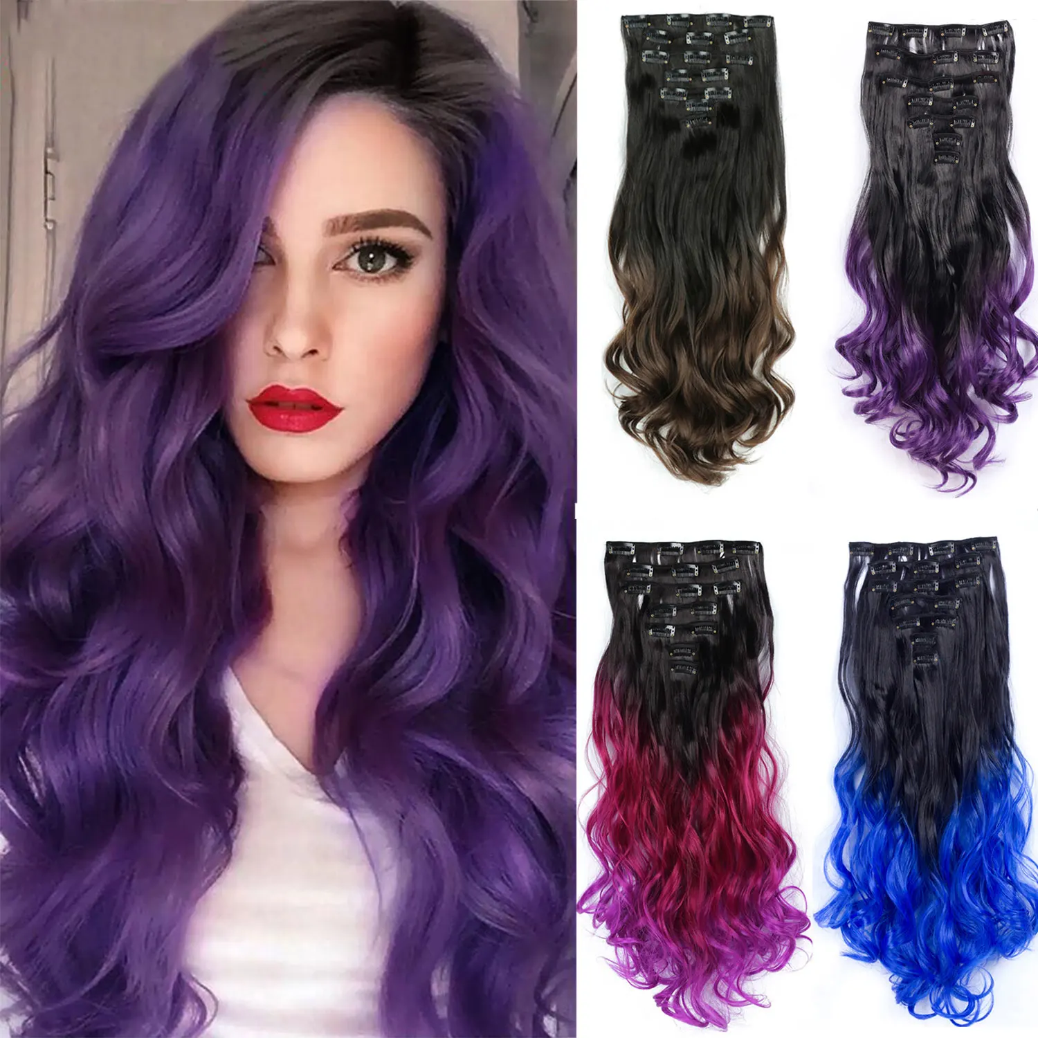 Top Trends: Synthetic Long Wavy 16 Clips Hair Extensions 22Inch Clip On Hair Extensions High Tempreture Fake For Women Shoppable Styles