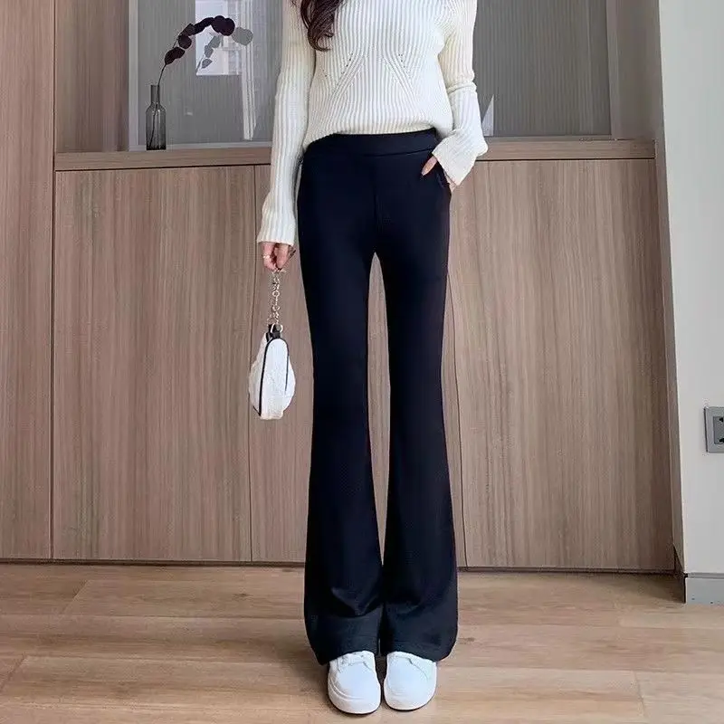 Top Trends: Women's Autumn And Winter Patchwork Pockets Plush Elastic Waist For Slimming Solid Color Slim Fit Casual Drape Flared Pants Shoppable Styles