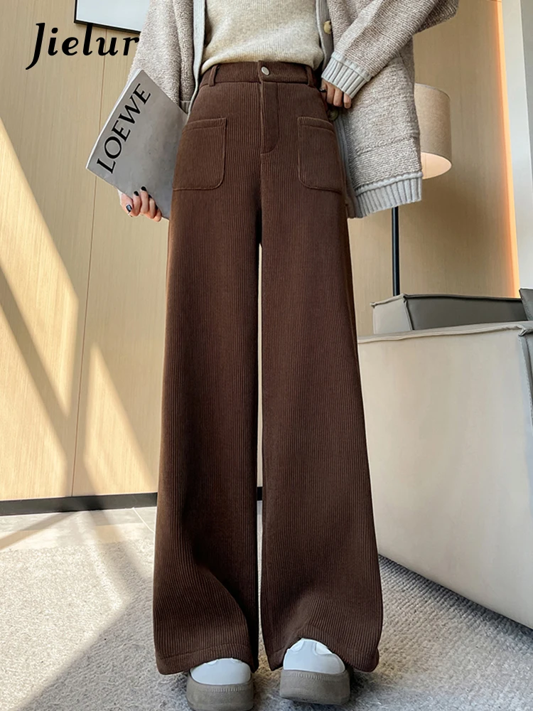 Top Trends: Jielur Casual High Waist Straight Female Wide Leg Pants Solid Color Simple Zipper Button Loose Fashion Women's Pants Office Lady Shoppable Styles