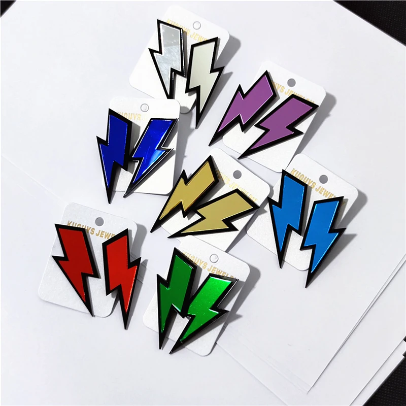 Top Trends: KUGUYS 15 Colors Mirror Glitter Acrylic Lightning Stud Earrings For Women Trendy Geometric HipHop Rock Fashion Accessories Shoppable Styles