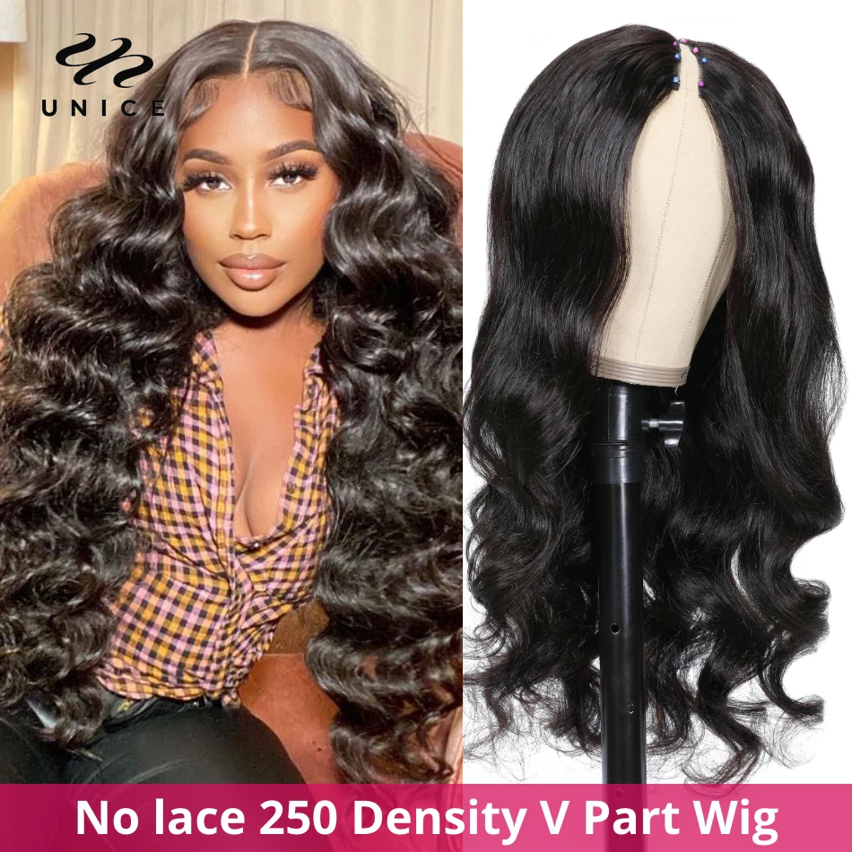 Top Trends: UNice Hair 250 Density Body Wave V Part Wig Human Hair Brazilian V Shape Glueless Wig Minimal Leave Out No Lace No Glue Wig Shoppable Styles