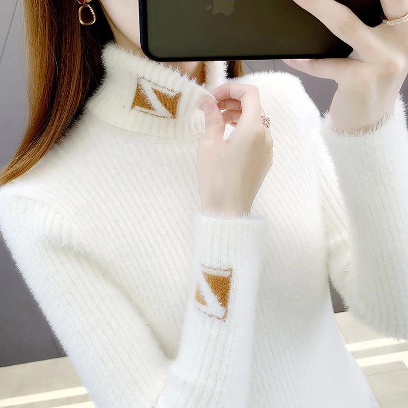 Top Trends: 2022 Winter Elegant Chic Sweet Fashion Jacquard Slim High Collar Soft Basic Knitted Sweater For Women Casual Pullover Top Jumper Shoppable Styles