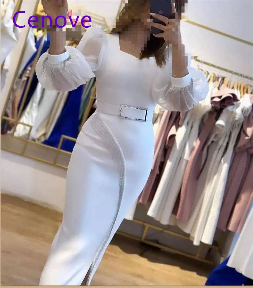 Top Trends: Cenove Arab Dubai White Tight Prom Dress Long Sleeves With Sash Evening Summer Elegant Party Dress For Women 2023 Shoppable Styles