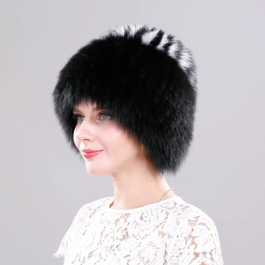 Top Trends: ICYMI Winter Hat For Women 100% Natural Silver Fox Fur Elastic Knitted Lined Cap Fluffy Wig Real Fur Hat Female Ear Warm Beanies Shoppable Styles - Image 4