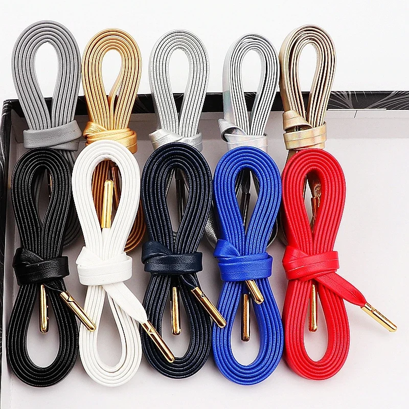 Top Trends: Quality Metal Head Shoelaces Flat For Sneakers Boots Shoe Laces Luxury Faux Leather Shoestring Shoes Accessories Unisex 1Pair Shoppable Styles