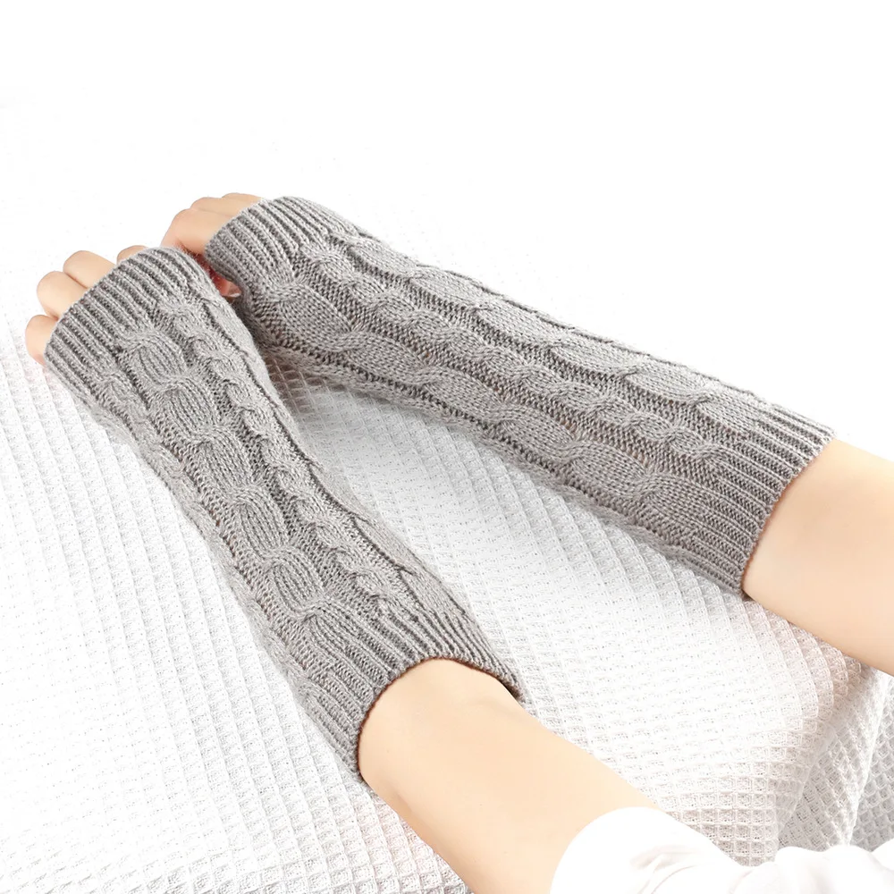 Top Trends: 1 Pair Knitted Elbow Gloves Women Twist Long Gloves Fingerless Arm Sleeve Cover Gloves Elbow Mittens Autumn Winter Knitted Solid Shoppable Styles