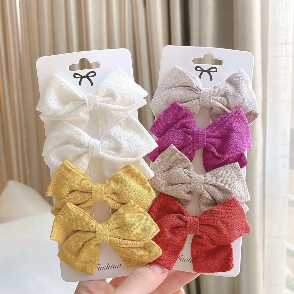 Top Trends: 4Pcs / Set Cute Solid Linen Hair Bows Clips For Girls Boutique Hairpin Barrettes Headwear Bowknot Clips Kids Hair Accessories Gift Shoppable Styles - Image 6