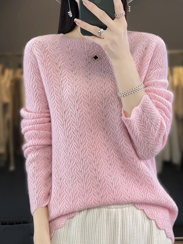 Top Trends: Fashion Women&#039;s Sweater O-Neck Pullovers Australian Wool Jumper Seamless Ready-To-Wear Hollow Out New In Knitwears Lady Clothes Shoppable Styles