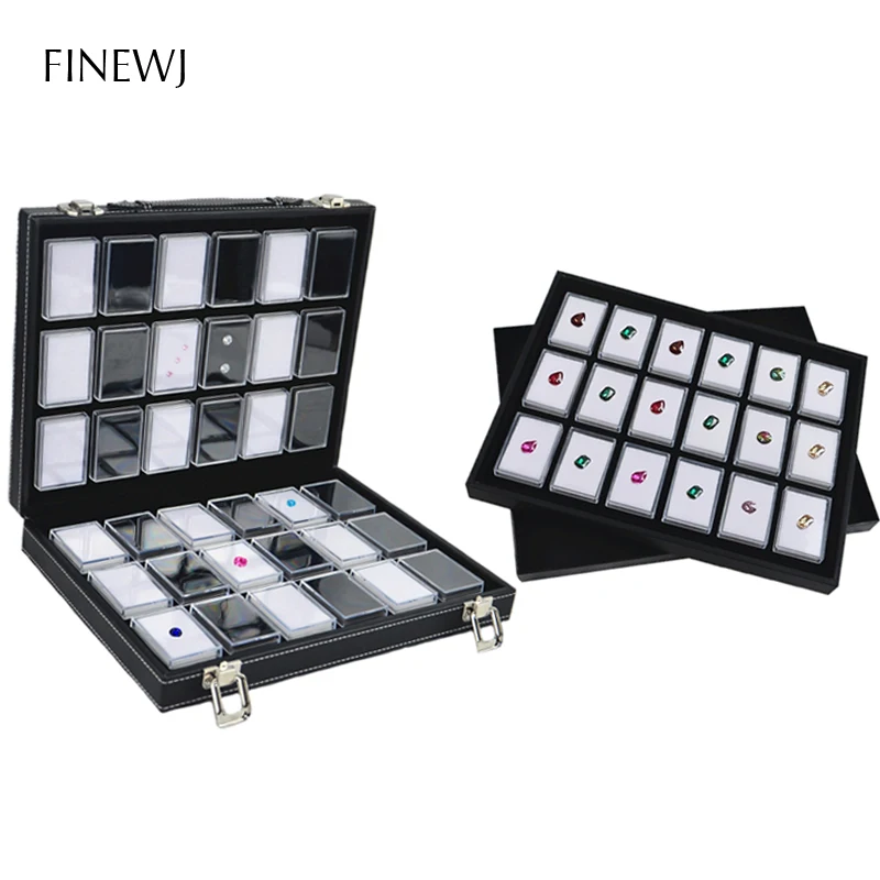 Top Trends: Portable PU Leather Gem Stone Suitcase Diamond Display Storage Tray Case 18 Plastic Box With Cardboard Lid Bead Gem Jars Insert Shoppable Styles