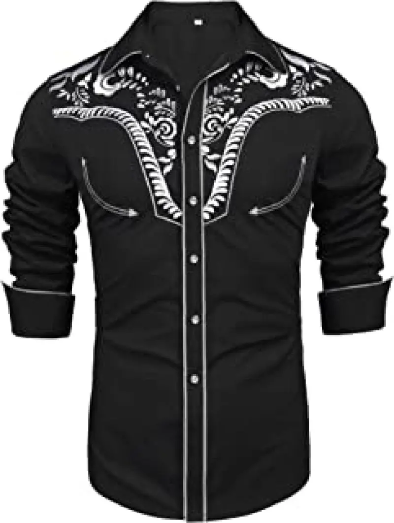 Top Trends: Western Cowboy Shirts Men Long Sleeve Embroidered Shirts Spring Autumn Slim Fit Casual Button Down Black White Shirt Male Shoppable Styles