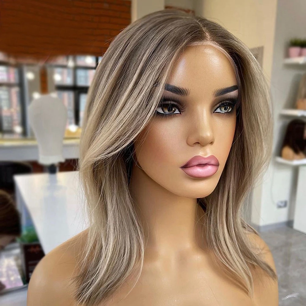 Top Trends: Ombre Short Ash Blonde Lace Front Wig Human Hair HD Transparent Lace Bob Wigs 360 Lace Frontal Wig Brazilian Wigs For Women T Pa Shoppable Styles - Image 2