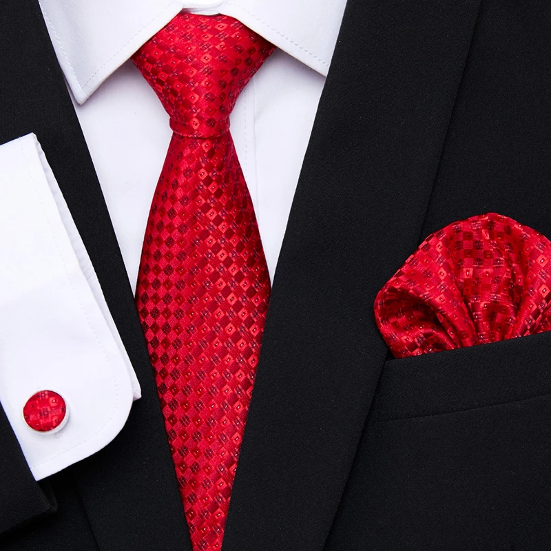 Top Trends: Wedding Workplace&#039;s Tie For Men Jacquard Tie Handkerchief Cufflink Set Necktie Shirt Accessories Dark Red New Year&#039;s Day Shoppable Styles