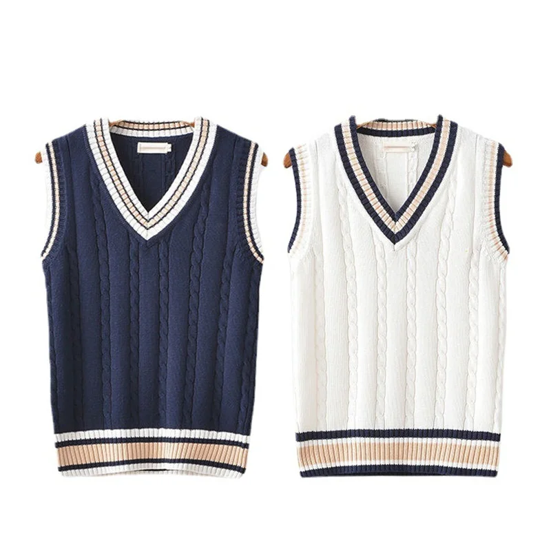 Top Trends: Sweater Vest Men Thicken V-neck Sleeveless Knitted Sweaters Vests Striped Retro Preppy-style Simple Chic Loose Casual All-match Shoppable Styles