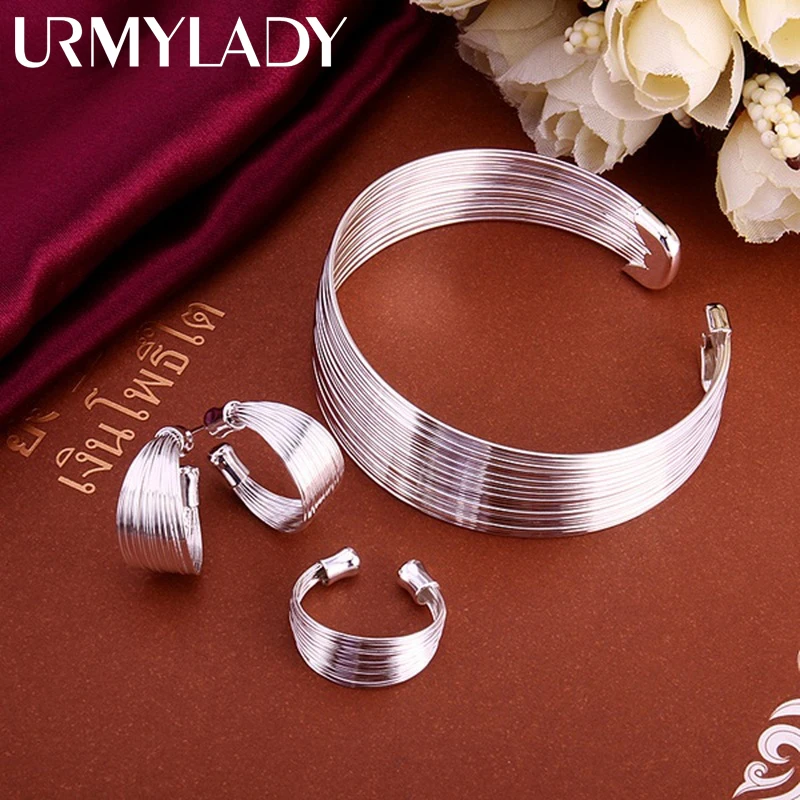 Top Trends: URMYLADY 925 Sterling Silver High-quality For Women Lady Chain Open Cute Bangle Bracelet Earrings Ring Fashion Jewelry Sets Shoppable Styles