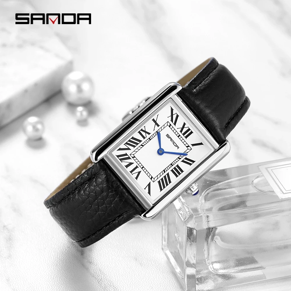 Top Trends: 2023 Sanda Rectangular Wrist Watches For Women Silver Case Watches Luxury Brand Leather Band Quartz Clock Zegarek Damski 1108 Shoppable Styles