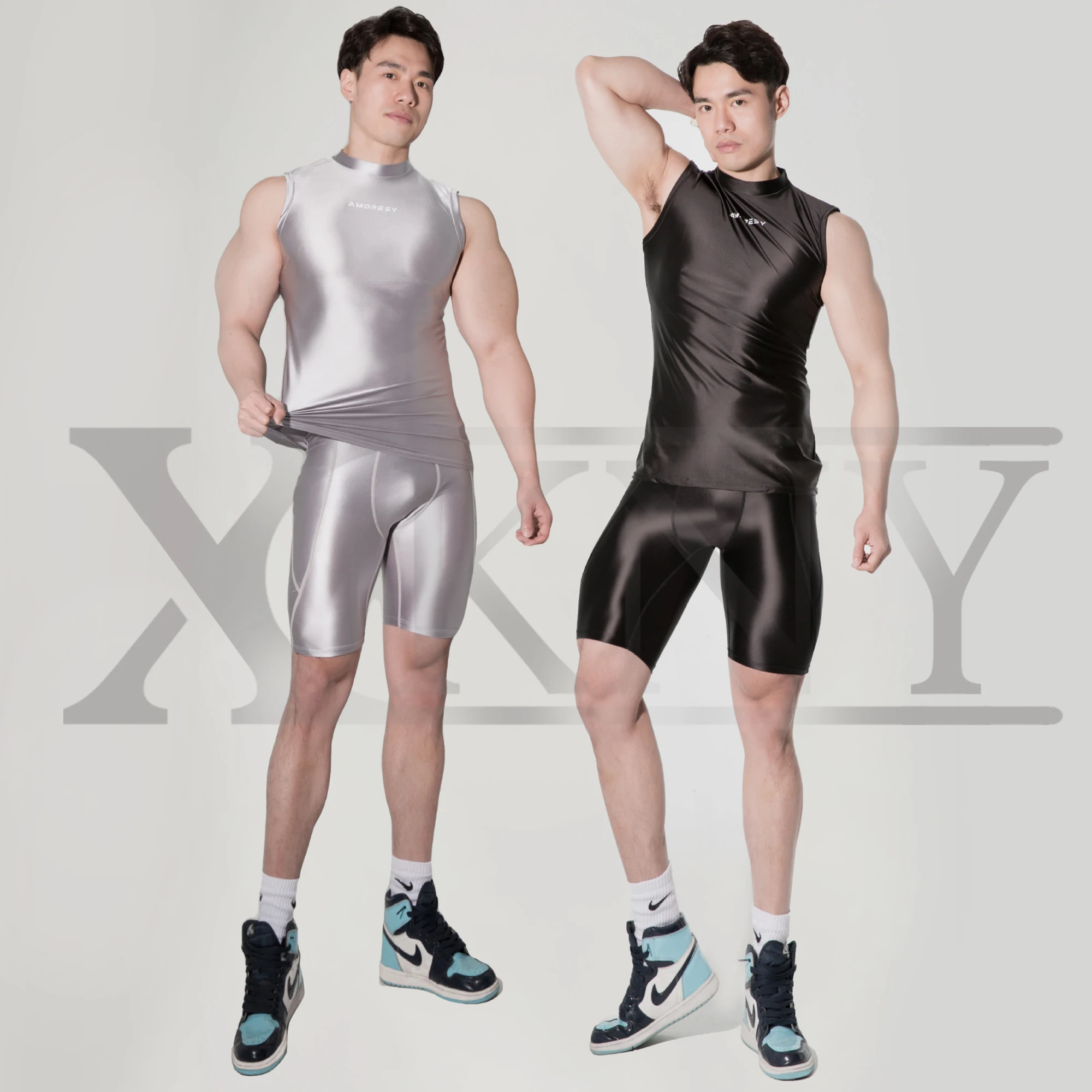 Top Trends: XCKNY Men Silk GLOSSY Suit Sexy Luster High Waist Shorts Pants Smooth Bodybuilding Oily Shiny Yoga Running Sportswear AMORESY Shoppable Styles