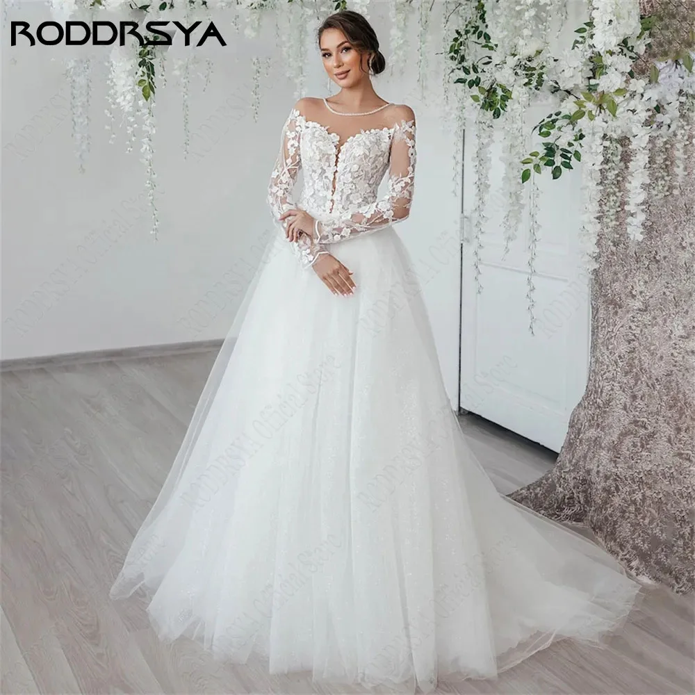 Top Trends: RODDRSY Civil Long Sleeves Lace Wedding Dress A-Line O-Neck Illusion Back Bride Gowns Custom Made Suknia ślubna Z Długim Rękawem Shoppable Styles