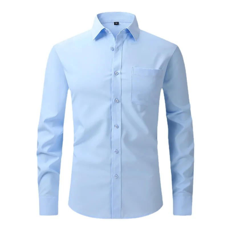 Top Trends: USA Size XXXL Solid Color Micro Elastic Work Casual Shirt Men Long Sleeve Slim Fit White Black Blue Red Male Social Formal Shirt Shoppable Styles - Image 6