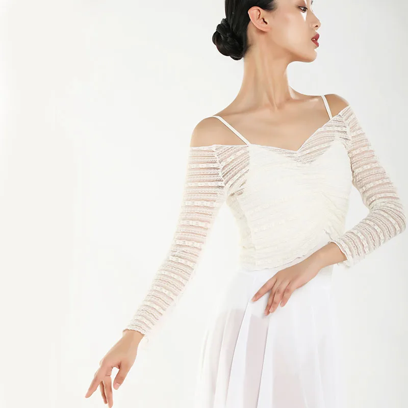 Top Trends: Women Modern Dance Tops Ballet T Shirt Long Sleeves Ballet Practice Flower Net Classic Costumes For Dancing Tops Dancewear Shoppable Styles