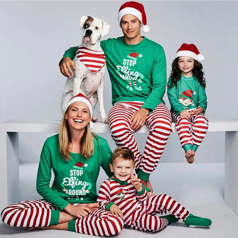 Top Trends: Christmas Pajamas Family Sets Gift Letter Print Top Stripe Pants Jammies Sleepwear Christmas Family Matching Outfits Shoppable Styles