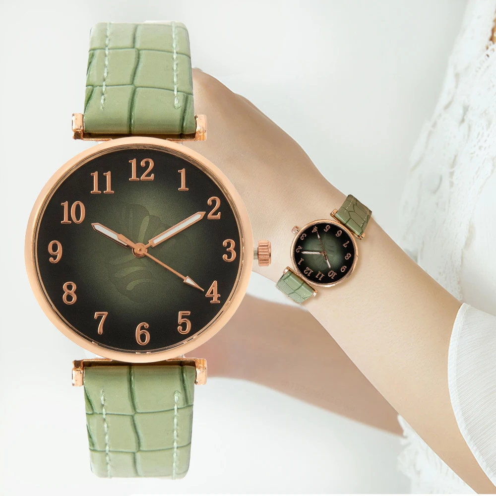 Top Trends: Simple Green Leaves Digital Style 2023New Women Branded Quartz Watch Casual Leather Strap Ladies Clock Dress Watches Shoppable Styles