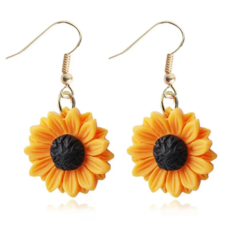 Top Trends: 25mm Earrings For Girls Women Resin Handmade Cute Sunflower Resin Flatback Charms Drop Earrings Funny Gift Shoppable Styles