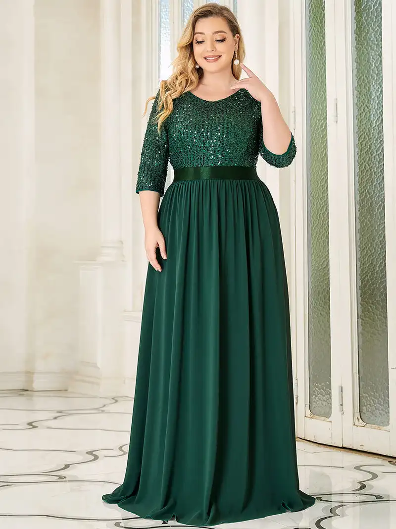 Top Trends: Plus Size Elegant Women's Dresses Long A-LINE O-Neck Half Sleeve Floor-Length Gown 2024 BAZIIINGAAA Of Sequine Prom Women Dress Shoppable Styles - Image 5